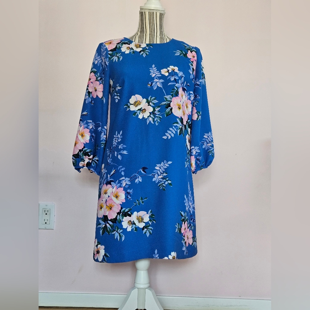 Ann Taylor Petite Poppy Lantern Sleeve Shift Dress (0P)
